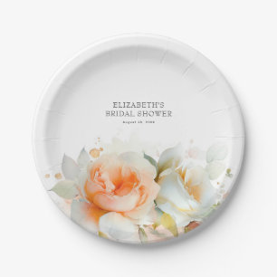 Plato De Papel Flores de Rosa Suave Elegantes Botánica Moderna 