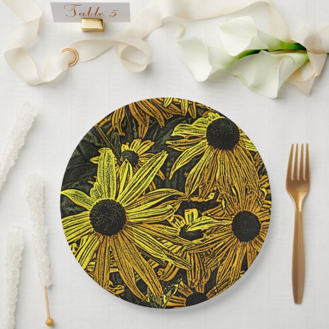 PLATO DE PAPEL FLORES DE RUDBECKIA (Boda)