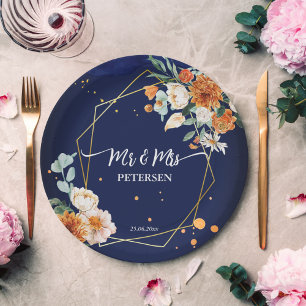 Plato De Papel flores de sabio azul naranja nombre personalizado 