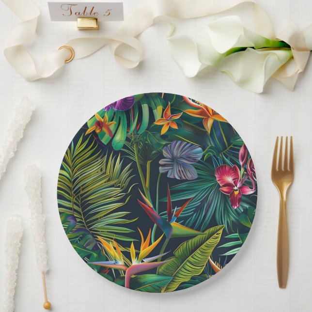 Plato De Papel Flores de selva tropical (Boda)