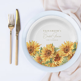 Plato De Papel Flores de sol verde elegante ducha de novia