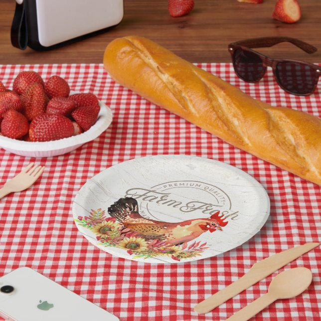 Plato De Papel Flores de sol y gallinas frescas (Picnic)