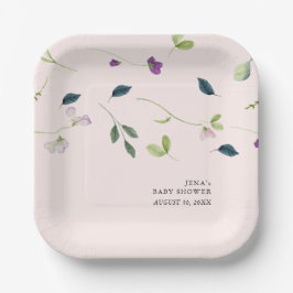 Plato De Papel Flores de Sweet Pea | Baby Shower de Niña