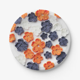 Plato De Papel Flores de tela cosida artesanal de primavera azul 