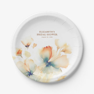 Plato De Papel Flores de terracota y azul turquesa elegantes