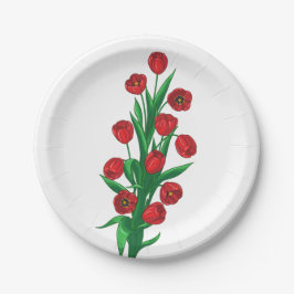 Plato De Papel Flores de Tulipanes Rojos Gracias Boda Primavera