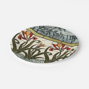 Plato De Papel Flores de vidrio manchado con una frontera tan gra