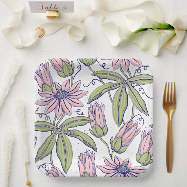 Plato De Papel Flores decorativas para ocasión especial l Rosa (Boda)