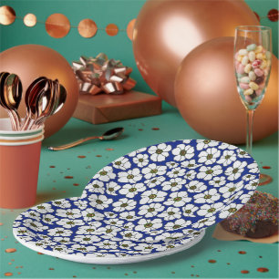 Plato De Papel Flores del viento sobre azul cobalto
