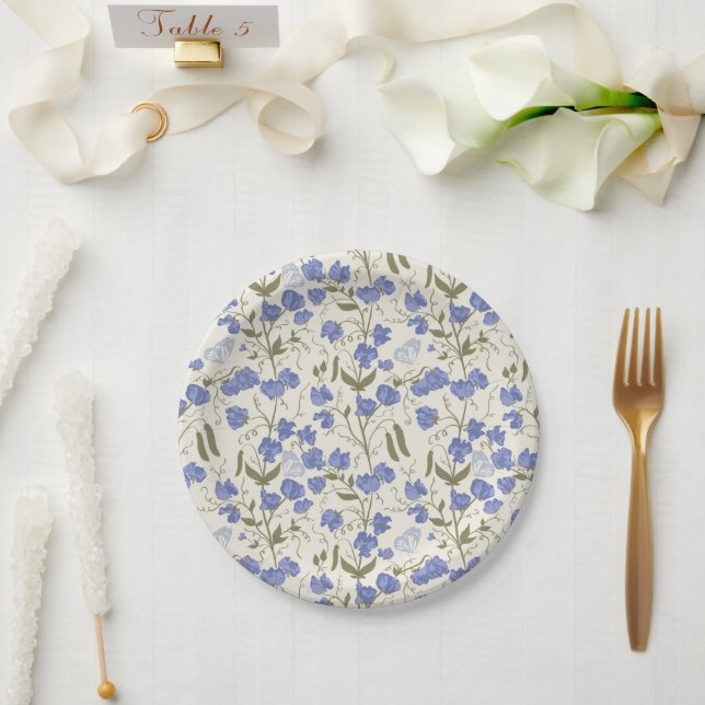 Plato De Papel Flores dulces de Pea Crema (Boda)