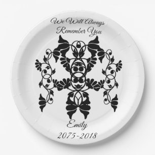 Plato De Papel Flores embellecidas en blanco y negro para funeral