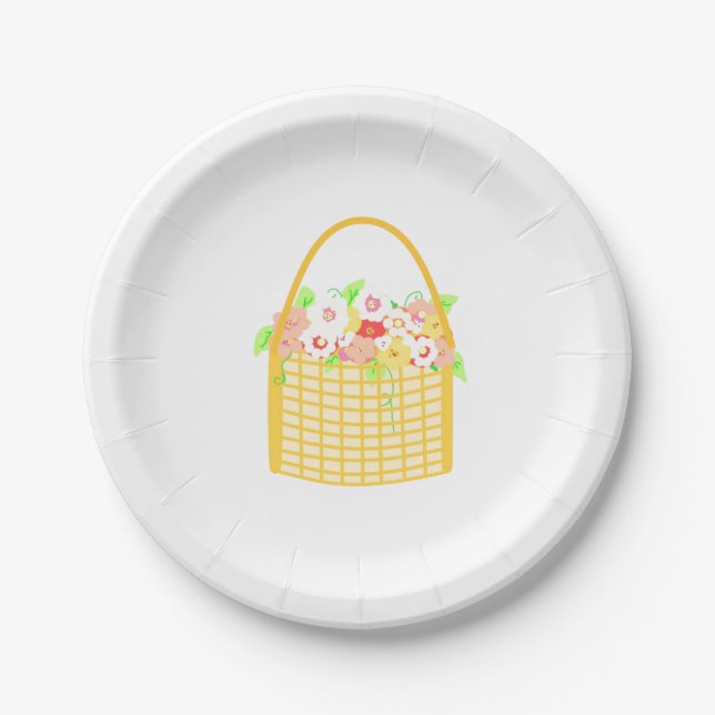 Plato De Papel Flores en Cesta de Mimbre (Anverso)