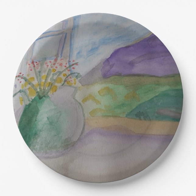 Plato De Papel Flores en el cristal (Anverso)