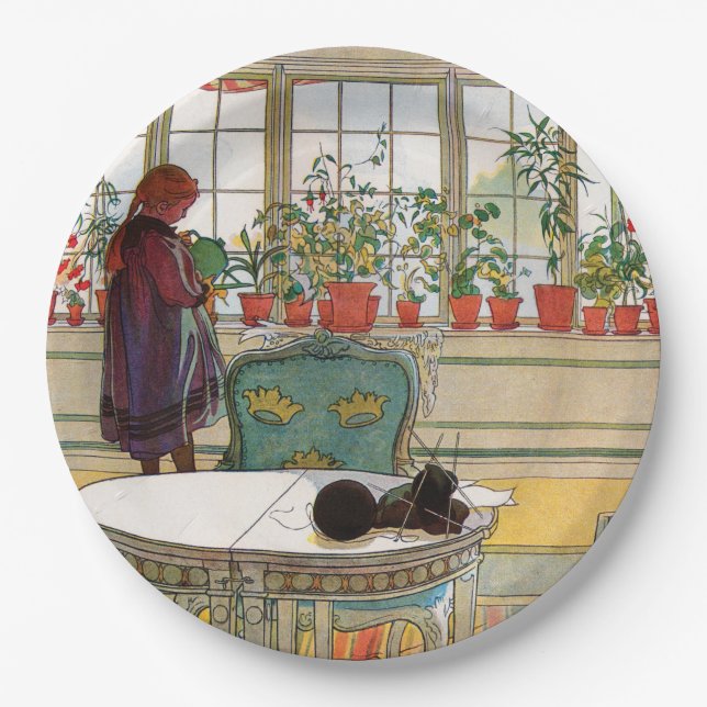 Plato De Papel Flores en el Windowsill por Carl Larsson (Anverso)