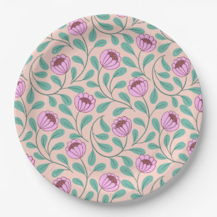 Plato De Papel Flores en negrita rosa