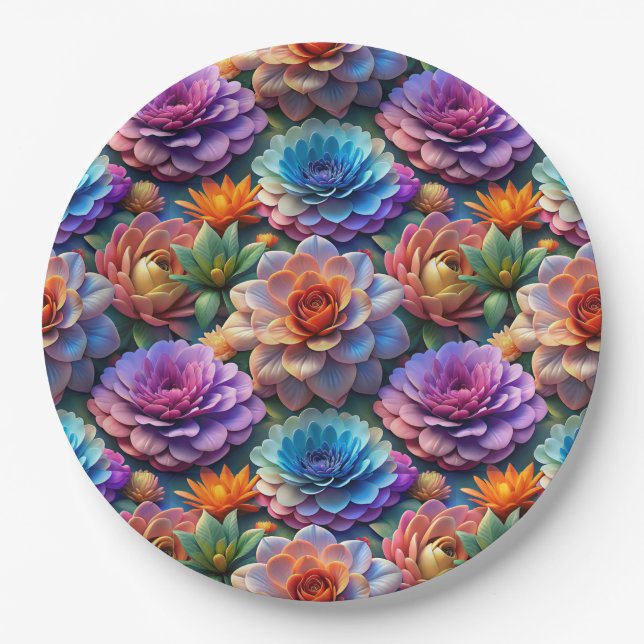 Plato De Papel Flores en tres D (Anverso)