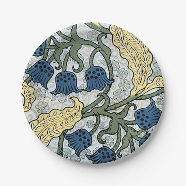 Plato De Papel Flores Florales Azules Lily Valley Repetir (Anverso)
