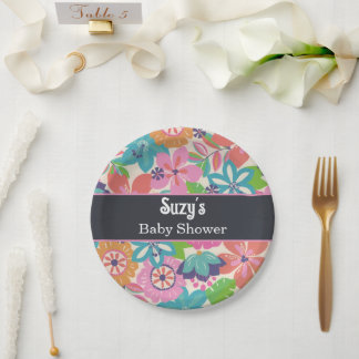 Plato De Papel Flores florales chica botánica ducha tropical para