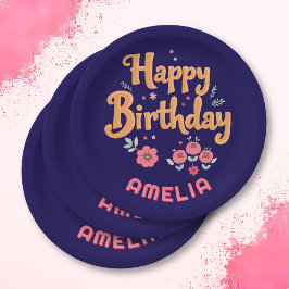 Plato De Papel Flores florales Felices Manitas de Cumpleaños