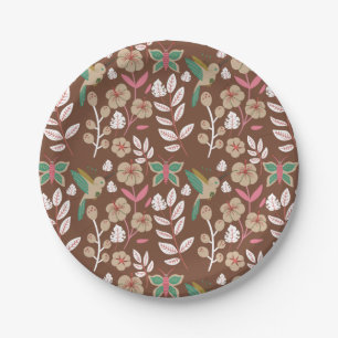 Plato De Papel Flores, hojas, mariposa sin costura floral