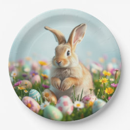 Plato De Papel Flores lindas y fiesta de Pascua de conejito