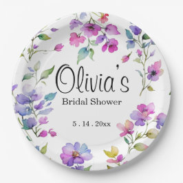 Plato De Papel Flores marinas de color púrpura elegante