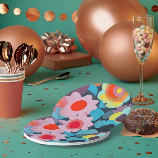 Plato De Papel flores mod retro (Multi)