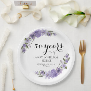 Plato De Papel Flores moradas de lavanda 50 aniversario boda