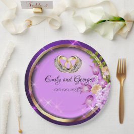 Plato De Papel Flores moradas espumosas Fiesta de matrimonio pers