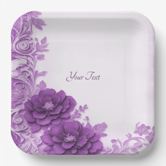 Plato De Papel Flores moradas florecen en la placa de papel