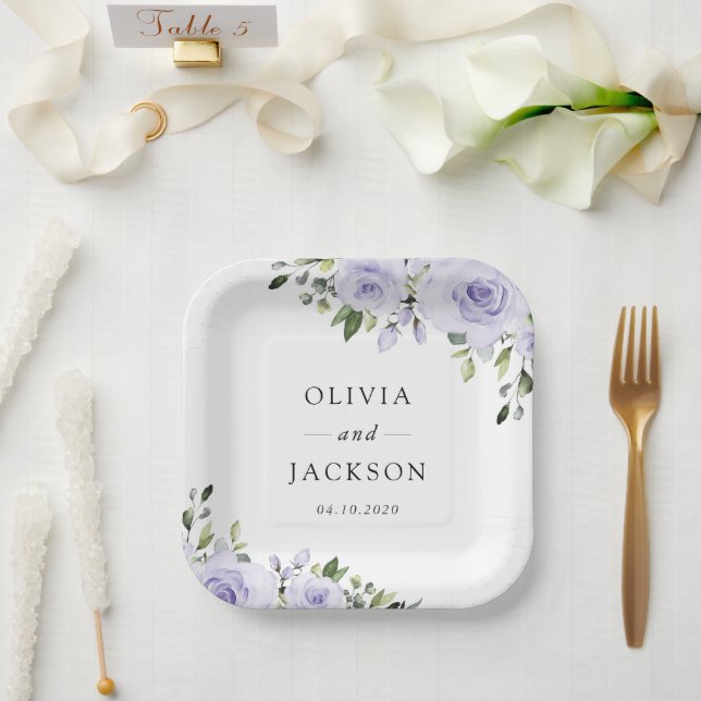 Plato De Papel Flores Moradas, Flores de Lila, Boda Floral (Boda)