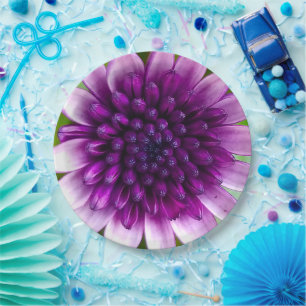 Plato De Papel Flores moradas para tu cumpleaños