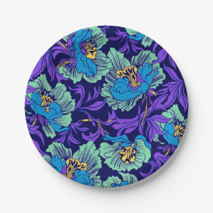 Plato De Papel Flores moradas y azules William Morris