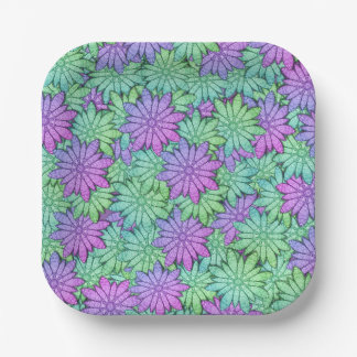 Plato De Papel Flores moradas y verdes divertidas