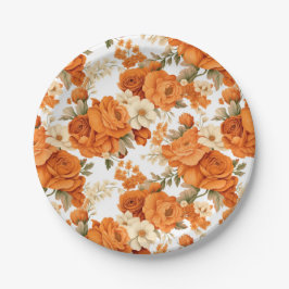 Plato De Papel Flores naranjas bohemias