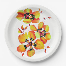 Plato De Papel Flores Naranjas elegantes - Personalizar tu propia