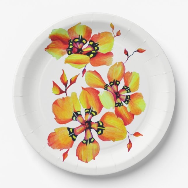 Plato De Papel Flores Naranjas elegantes - Personalizar tu propia (Anverso)