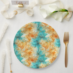 Plato De Papel Flores Naranjas turquesas de moda