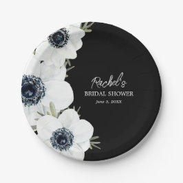 Plato De Papel Flores negras y blancas ducha de novia