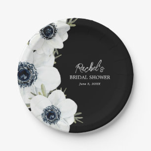 Plato De Papel Flores negras y blancas ducha de novia