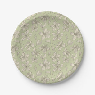 Plato De Papel Flores oscidas en verde oliva - patrón sin fisuras