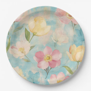 Plato De Papel Flores pastel. Belleza de jardín. 