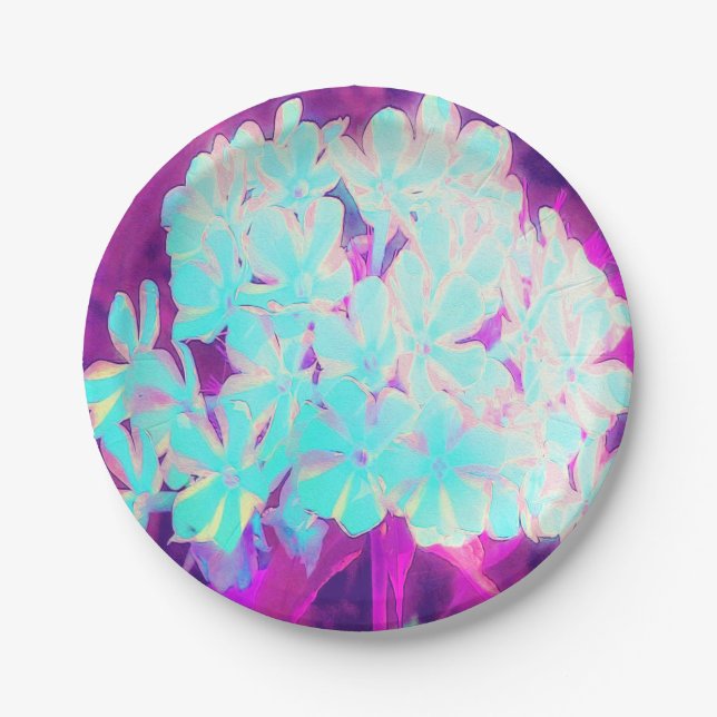 Plato De Papel Flores Phlox de hierbabuena con hierbabuena azul d (Anverso)