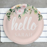Plato De Papel Flores Pink Pastel Modernas Hola Y Nombras<br><div class="desc">Flores Pink Pastel Modernas Hola Y Nombras</div>