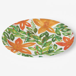 Plato De Papel Flores pintadas a mano y de vacaciones