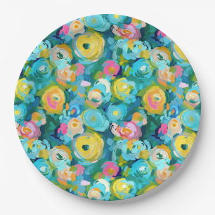 Plato De Papel Flores pintadas Art Colorful Summer Floral Fun