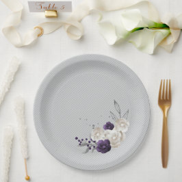 Plato De Papel flores polvorientas blancas moradas botánicas