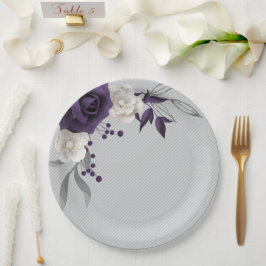 Plato De Papel flores polvorientas blancas moradas botánicas