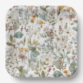 Plato De Papel Flores presionadas acuarela floral