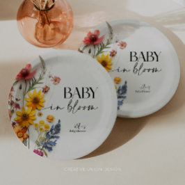 Plato De Papel Flores presionadas Wildflower Boho Baby Shower